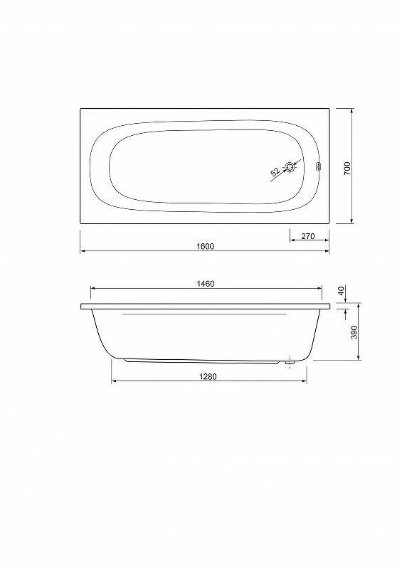 Акриловая ванна Cezares Piave 160x70 PIAVE-160-70-42-W37