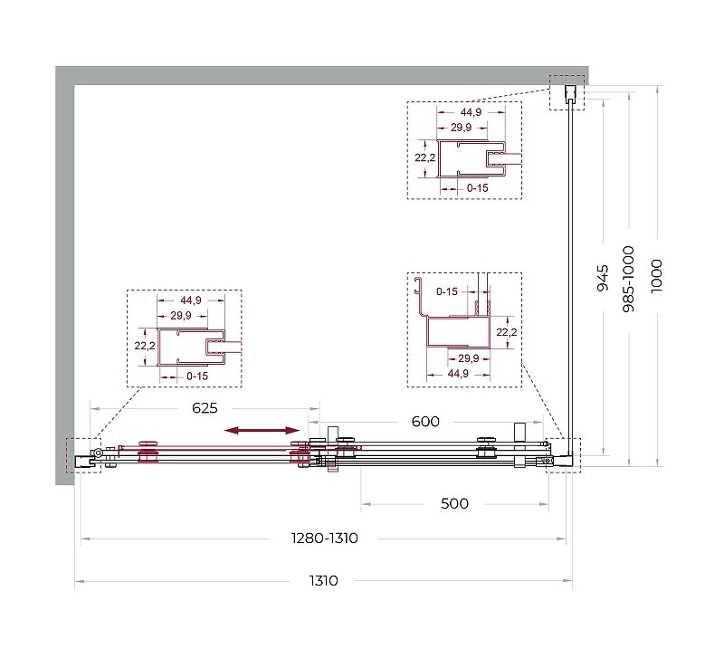 Душевой уголок BelBagno Marino 2 130x100 MARINO-2-AH-1-130/100-C-GM