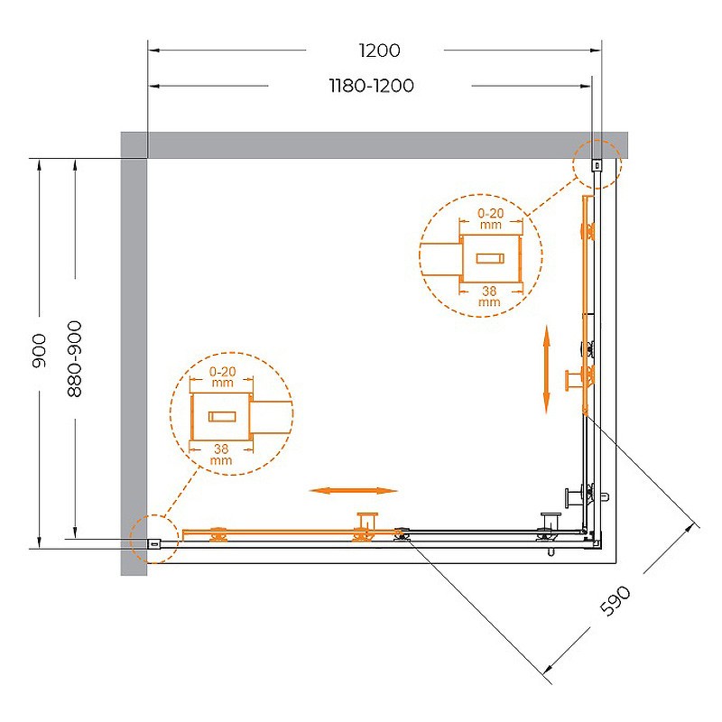 Душевой уголок Cezares Relax-304 120x90 RELAX-304-AH-2-120/90-C-BORO