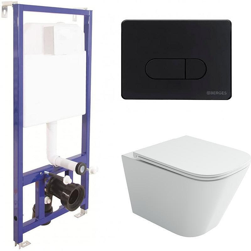 Комплект унитаза Ceramicanova Union CN4009T с инсталляцией Berges Novum D5 040235 с сиденьем Микролифт и Черной матовой клавишей смыва