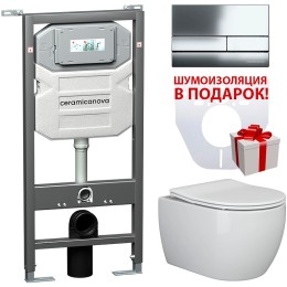 Комплект унитаза с инсталляцией Ceramicanova Play CN3001_1002CH_1000 с сиденьем Микролифт и клавишей смыва Хром