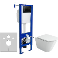 Комплект унитаза Ceramicanova Union CN4009T с инсталляцией Berges Atom 410 040332 с сиденьем Микролифт и Черной матовой клавишей смыва