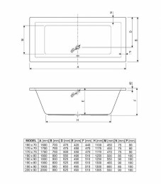 Акриловая ванна Cezares Plane 170x75 PLANE-170-75-45-W37