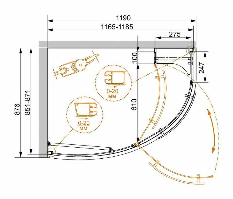 Душевой уголок Cezares Elena 120x90 R ELENA-W-RH-1-120/90-C-Cr-R