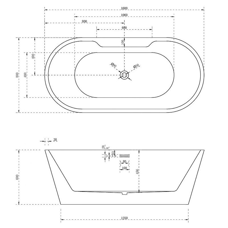 Акриловая ванна Abber AB9299-1.6 160х80 без гидромассажа