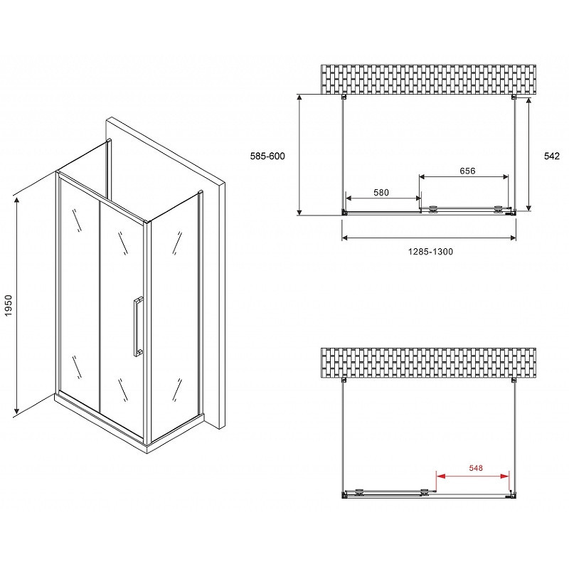 Душевой уголок Abber Schwarzer Diamant 130x60 AG30130H-S60-S60 профиль Хром стекло прозрачное