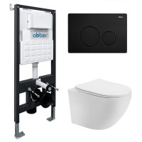 Комплект унитаза Abber Bequem AC1100T-AC0105-AC0121MB с сиденьем Микролифт и клавишей смыва цвет Черный матовый