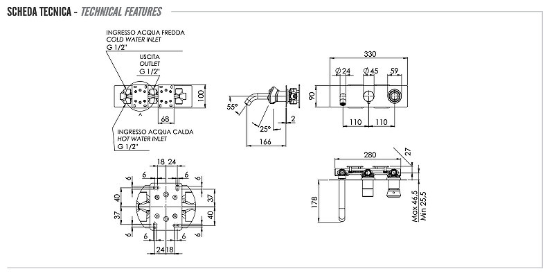Смеситель для ванны Remer Element ET54D2 цвет Хром