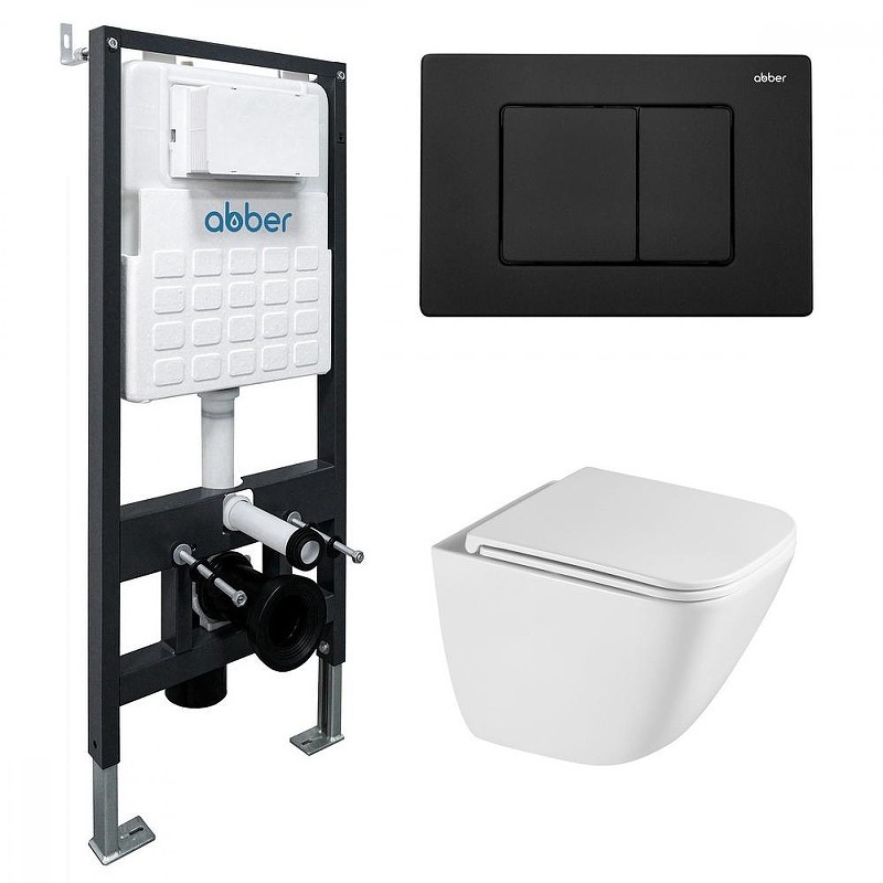 Комплект унитаза с инсталляцией Abber Rechteck AC1220TC-AC0105-AC0120MB цвет Белый с сиденьем Микролифт
