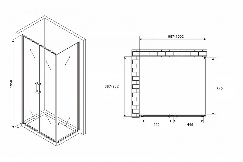 Душевой уголок Abber Sonnenstrand 100x90 AG04100BC-S90B профиль Черный стекло прозрачное