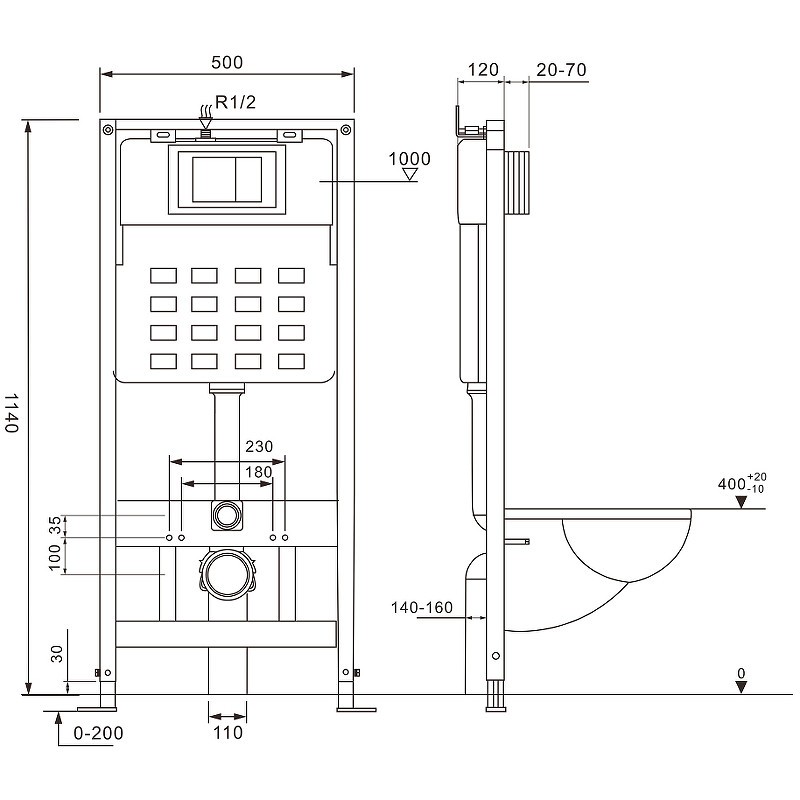 Комплект унитаза с инсталляцией Abber Bequem AC1100-AC0105-AC0120 с сиденьем Микролифт и клавишей смыва Хром