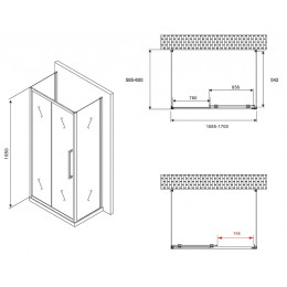 Душевой уголок Abber Schwarzer Diamant 170x60 AG30170H-S60-S60 профиль Хром стекло прозрачное
