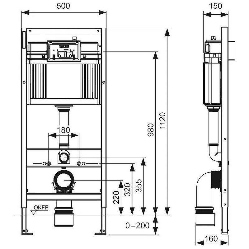 Комплект унитаза Ceramicanova Union CN4009T с инсталляцией Tece Now 9400414 с сиденьем Микролифт и Черной матовой клавишей смыва