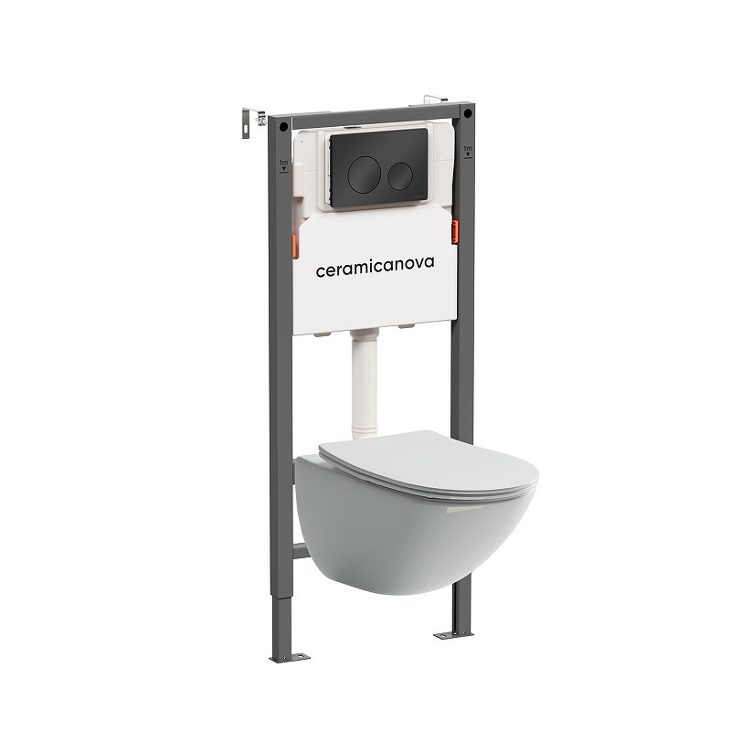 Комплект унитаза с инсталляцией Ceramicanova Mono CN1905_121001MB цвет Белый с сиденьем Микролифт и клавишей смыва цвет Черный матовый