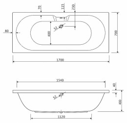 Акриловая ванна Cezares Calisto 170x70 CALISTO-170-70-45-W37