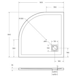 Душевой поддон из искусственного камня BelBagno Uno 90x90 TRAY-MR-UNO-R-90-550-35-W