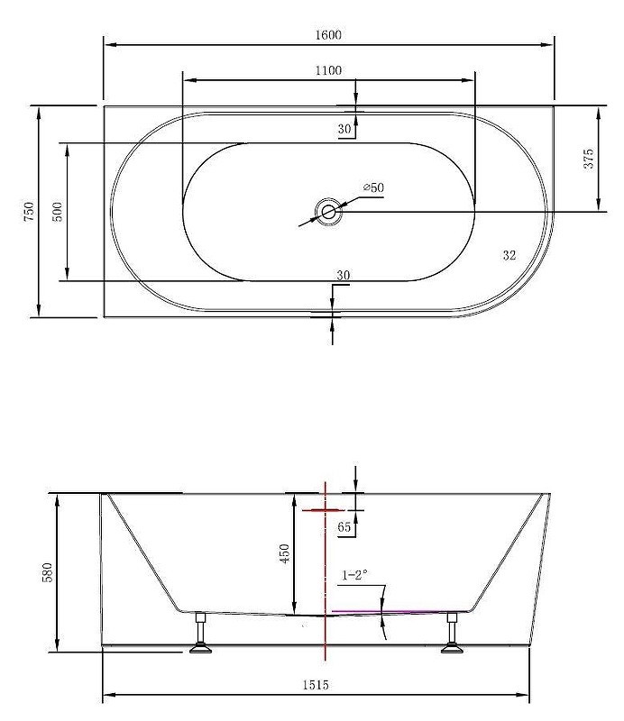 Акриловая ванна Vincea 160х75 VBT-402-1600L