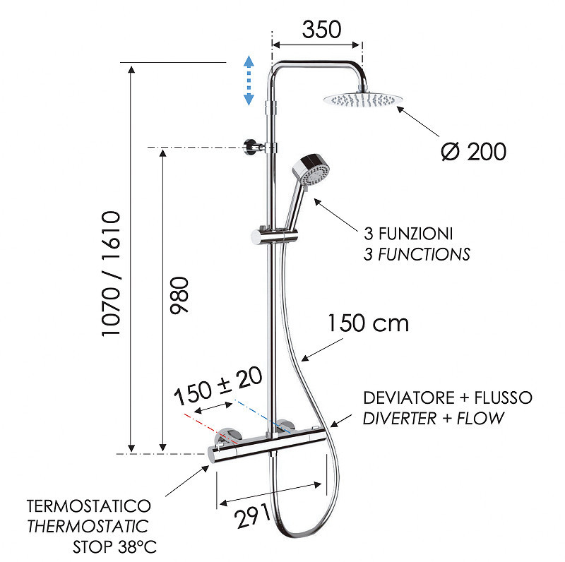 Душевая система Remer Elegance EQ32AUFM20 с термостатом цвет Хром