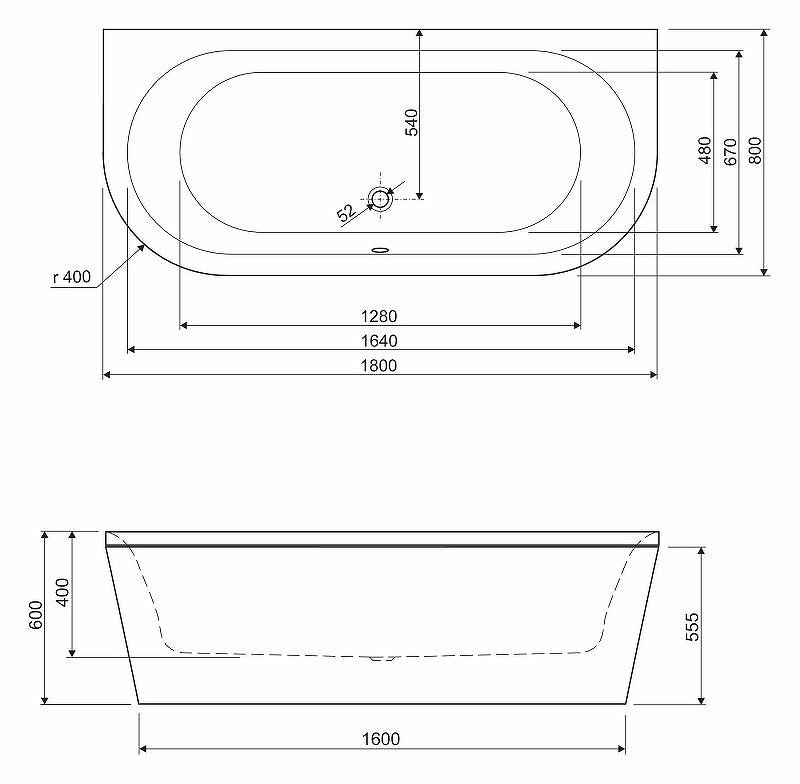 Акриловая ванна Cezares Metauro 180x80 METAURO-wall-180-80-40-W37