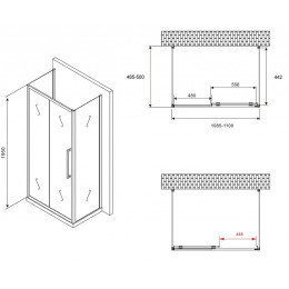 Душевой уголок Abber Schwarzer Diamant 110x50 AG30110BH-S50B-S50B профиль Черный стекло прозрачное
