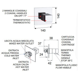 Смеситель для душа Remer Qubica Thermo QT30NO с термостатом