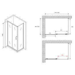 Душевой уголок Abber Schwarzer Diamant 120x100 AG30120B5-S100B5 профиль Черный стекло прозрачное