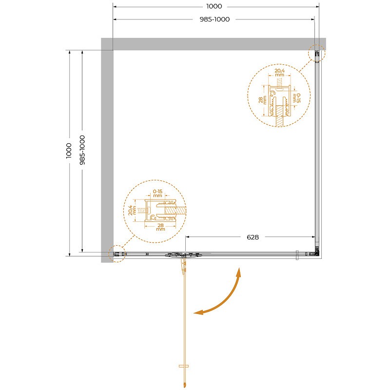 Душевой уголок Cezares Liner 100x100 L LINER-A-1-100-C-Cr-L