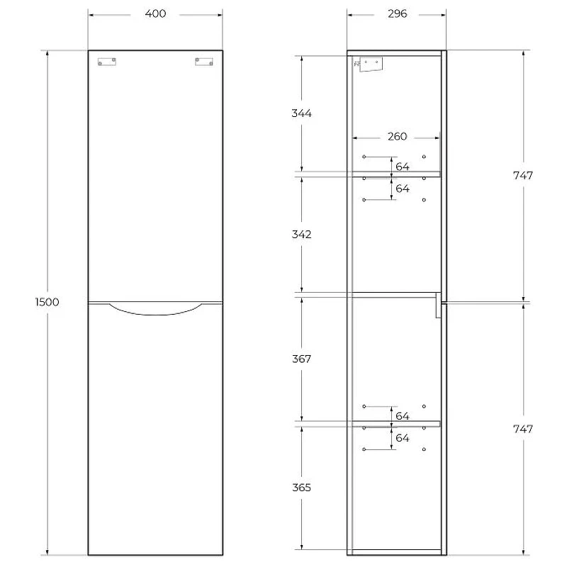 Шкаф пенал BelBagno Fly-Marino 40 R FLY-MARINO-1500-2A-SC-NL-P-R подвесной