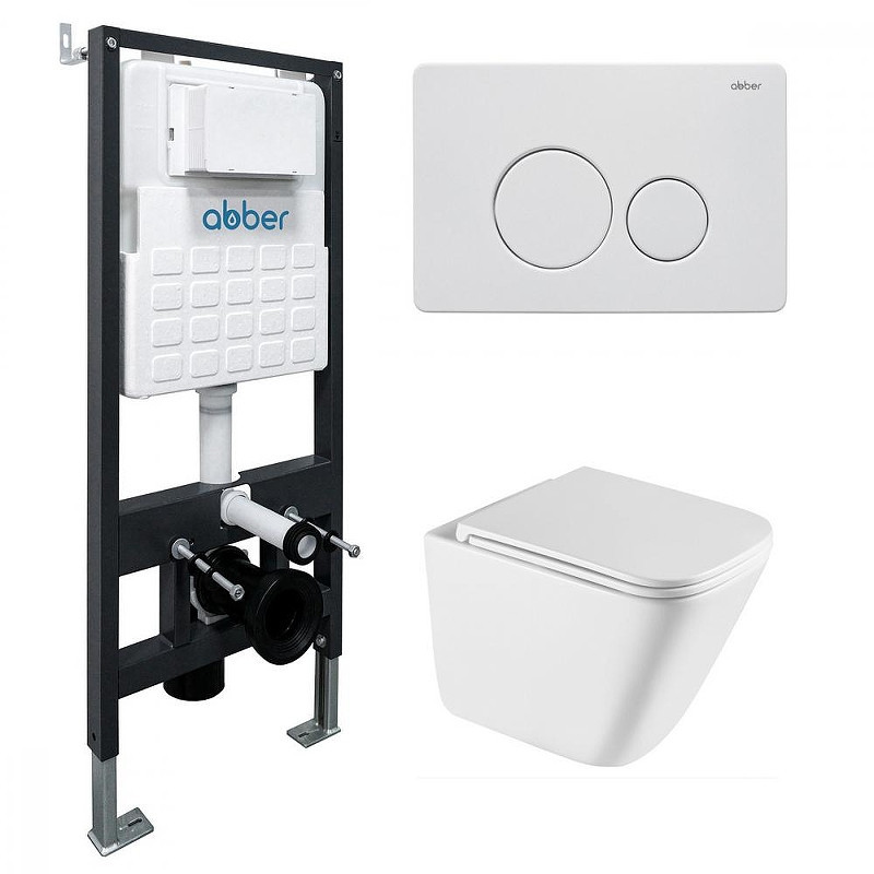 Комплект унитаза с инсталляцией Abber Rechteck AC1219TC-AC0105-AC0121MW цвет Белый с сиденьем Микролифт