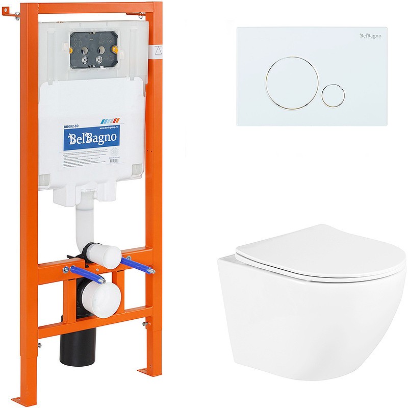Комплект унитаза с инсталляцией BelBagno Uno BB3105CHR/SC/BB002-80/BB014-SR-BIANCO