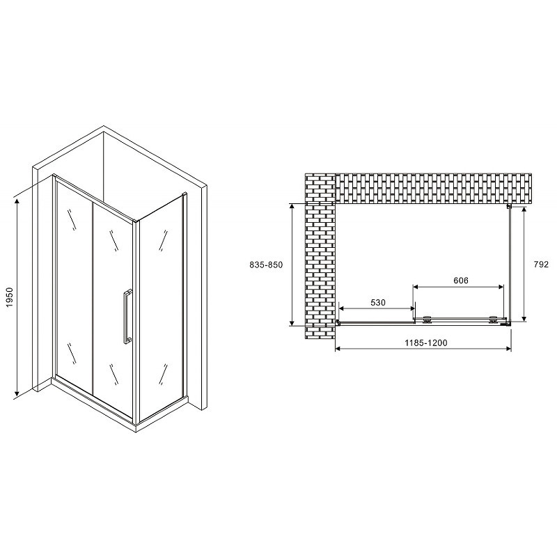 Душевой уголок Abber Schwarzer Diamant 120x85 AG30120H-S85 профиль Хром стекло прозрачное