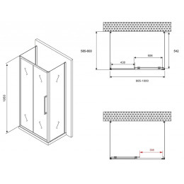 Душевой уголок Abber Schwarzer Diamant 100x60 AG30100MH-S60M-S60M профиль Хром стекло матовое