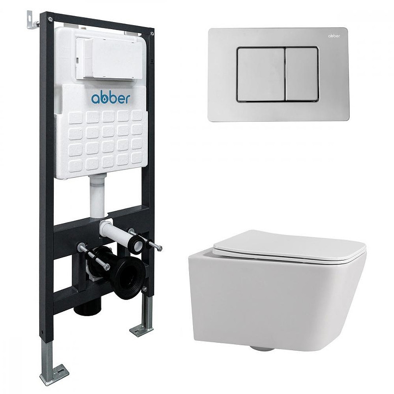 Комплект унитаза Abber Rechteck AC1201-AC0105-AC0120 с сиденьем Микролифт и клавишей смыва цвет Хром