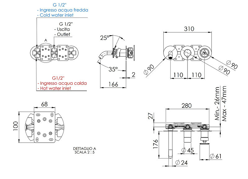 Смеситель для ванны Remer Chrono CH54D2PNO цвет Черный матовый