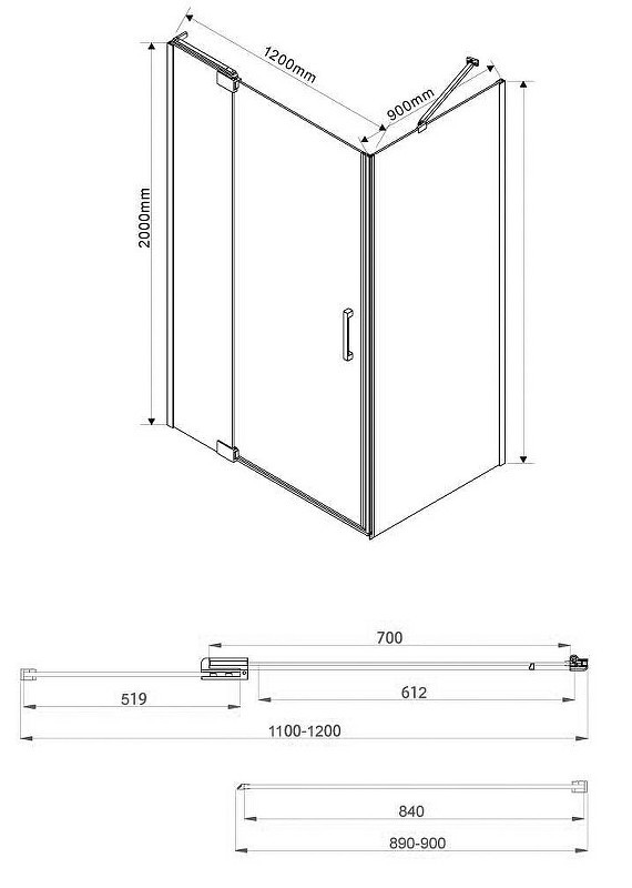 Душевой уголок Vincea Extra 120х90 VSR-1E111290CLB