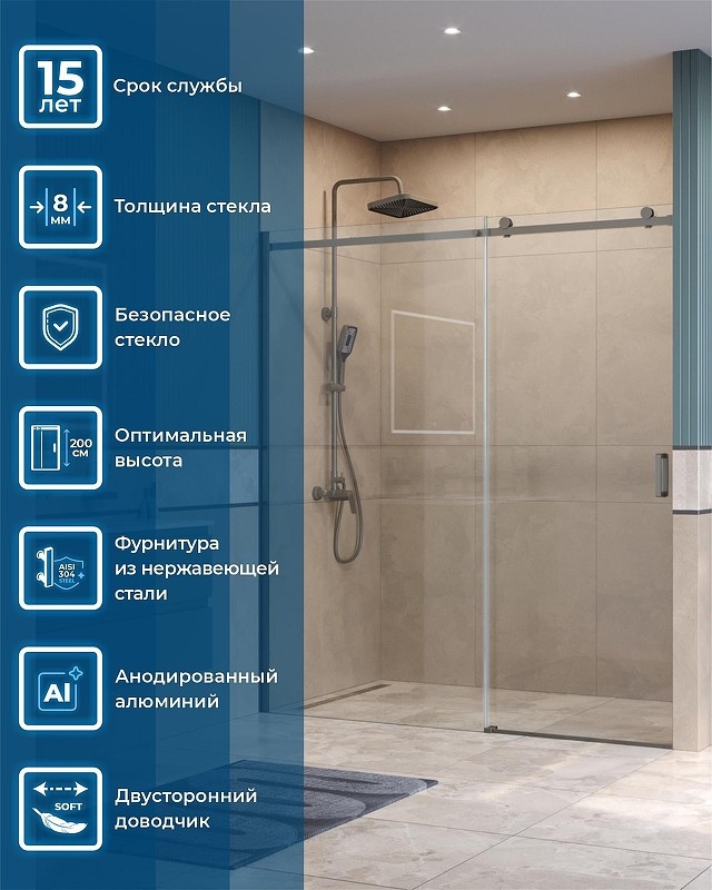 Душевая дверь BelBagno Soft Close-2 180 SOFT_CLOSE-2-BF-1-180-C-GM
