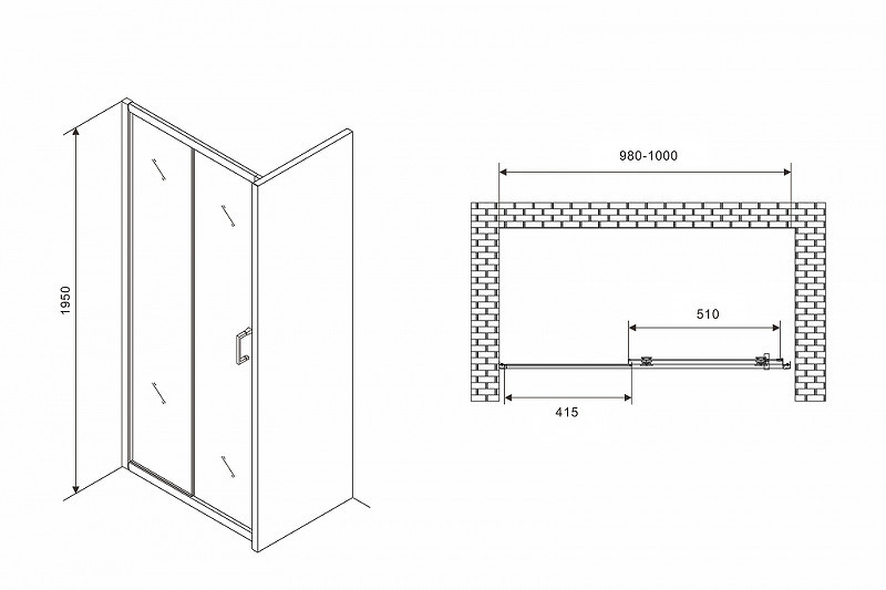 Душевая дверь Abber Schwarzer Diamant 100 AG30100B5 профиль Черный стекло прозрачное