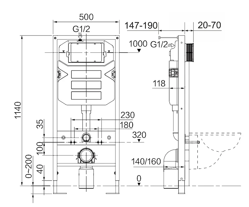 Комплект унитаза с инсталляцией Ceramicanova Metropol CN4002MB_1002CH_1000 с сиденьем Микролифт и клавишей смыва Хром