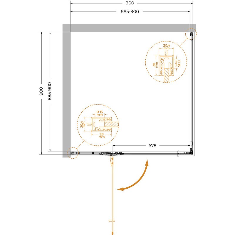 Душевой уголок Cezares Liner 90x90 L LINER-A-1-90-C-NERO-L