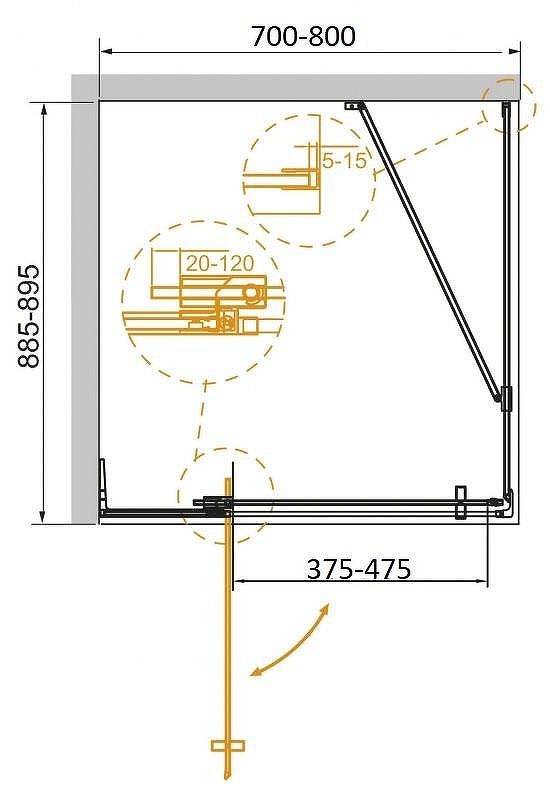 Душевой уголок Cezares Slider 80x90 SLIDER-AH-1-90-70/80-GRIGIO-BORO
