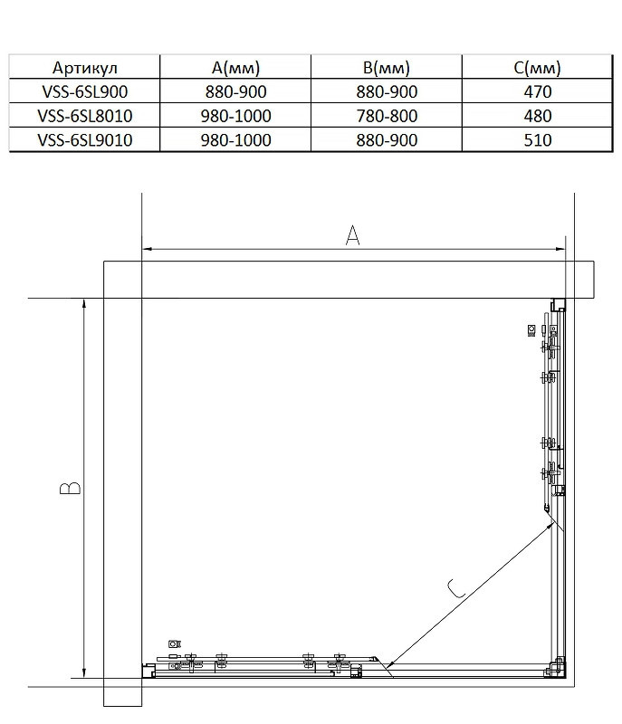 Душевой уголок Vincea Slim 8mm 100х80 VSS-6SL8010CLB