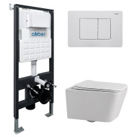Комплект унитаза Abber Rechteck AC1201-AC0105-AC0120MW с сиденьем Микролифт и клавишей смыва цвет Белая матовая
