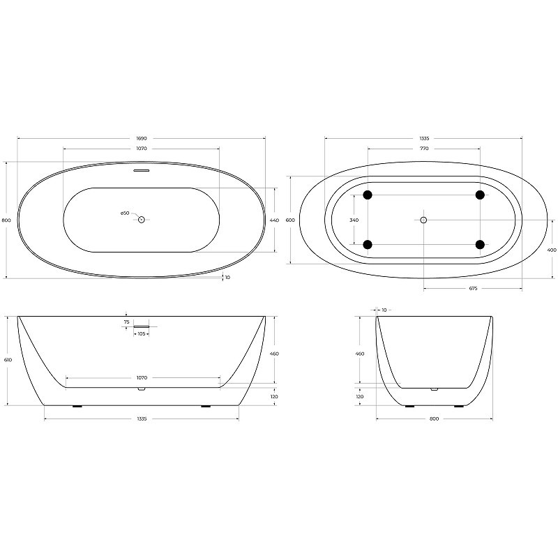 Акриловая ванна BelBagno 170x80 BB414-1700-800