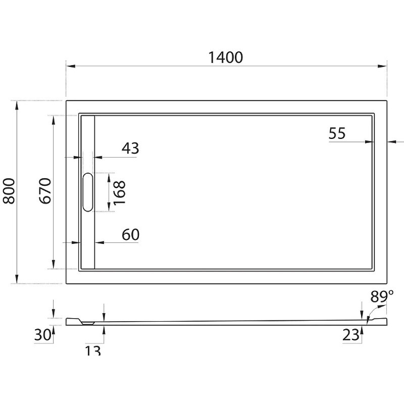 Душевой поддон из искусственного камня Cezares Tray AS 140х80 TRAY-AS-AH-140/80-30-W