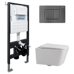 Комплект унитаза Abber Rechteck AC1201-AC0105-AC0120NG с сиденьем Микролифт и клавишей смыва цвет Никель