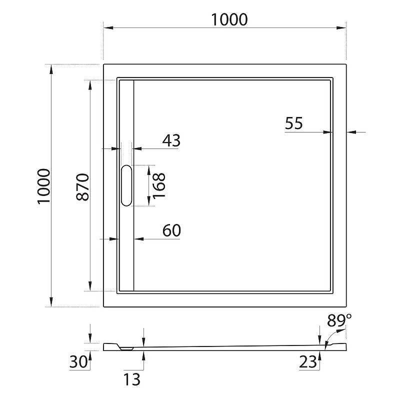Душевой поддон из искусственного камня Cezares Tray AS 100х100 TRAY-AS-A-100-30-W