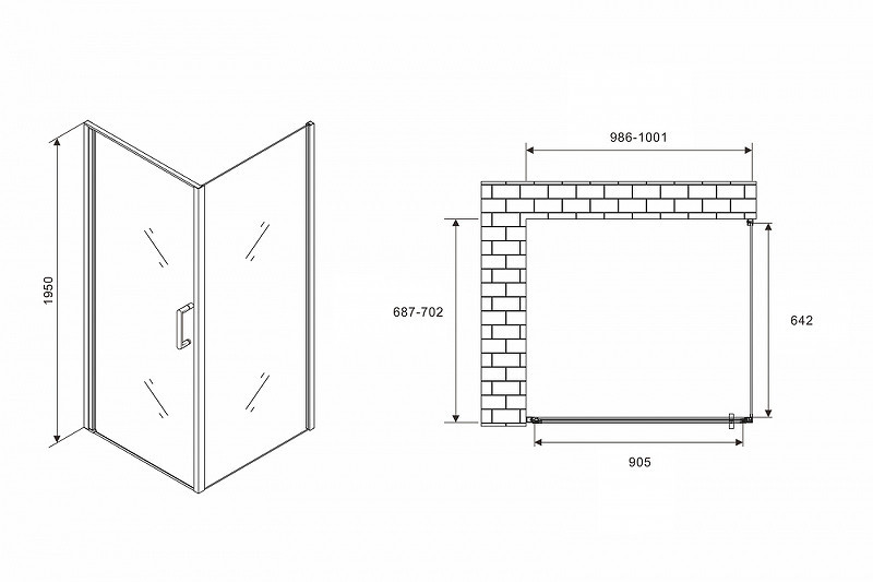 Душевой уголок Abber Sonnenstrand 100x70 AG04100B-S70B профиль Черный стекло прозрачное