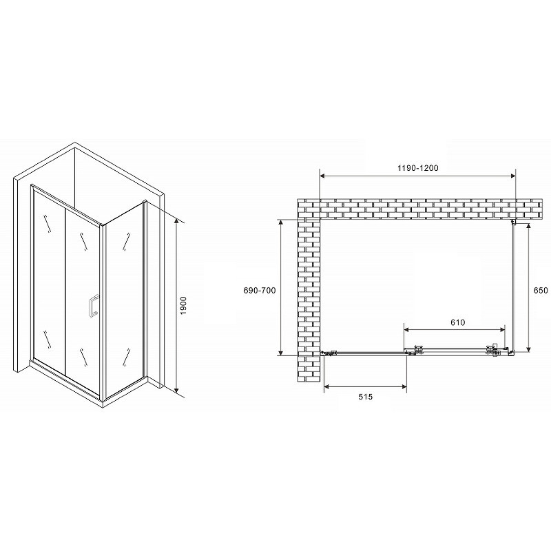 Душевой уголок Abber Schwarzer Diamant 120x70 AG301205-S705 профиль Хром стекло прозрачное