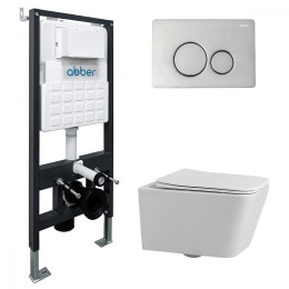 Комплект унитаза Abber Rechteck AC1201-AC0105-AC0121 с сиденьем Микролифт и клавишей смыва цвет Хром