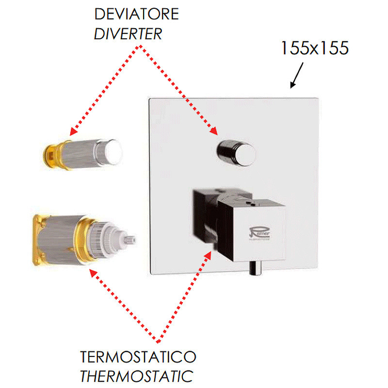 Смеситель для душа Remer Qubica Thermo QT09KBNO с термостатом